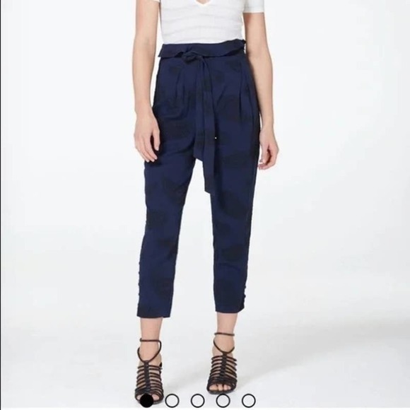 Stevie May XS Pants Cropped Navy Blue Paper Bag Waist Embroidered Dress Trouser - Picture 1 of 10